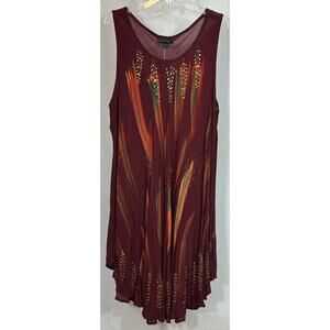 Greater Good Burgundy Hand-Printed Tunic Tank Top Free Size Plus